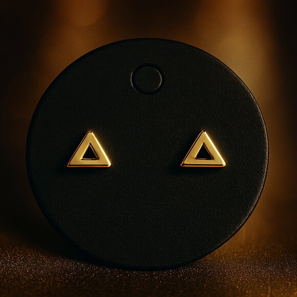Gold tone Triangle Stud Earrings – Minimalist Geometric Women’s Fashion Jewelry - Picture 3 of 10
